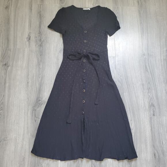 Mango Dress 6 Black Midi Whimsigoth Fairy Grunge Punk Cottagecore Button Front - Picture 1 of 11